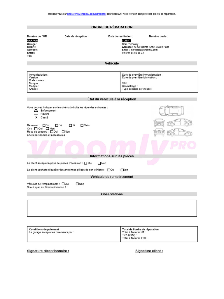 Ordre de Réparation Vroomly Pro | PDF | Technologie des véhicules ...