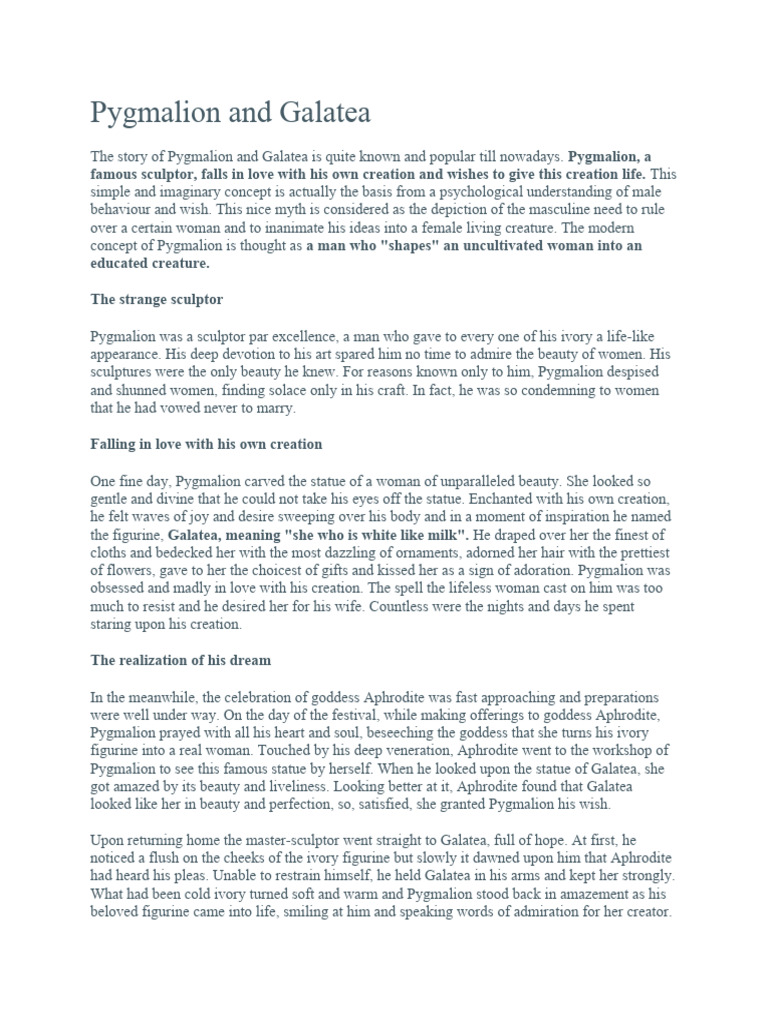 Pygmalion and Galatea: Myth Explained | PDF | Poetry | Classics