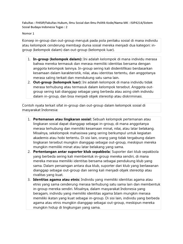 In-Group dan Out-Group dalam Sosial Budaya | PDF | Karier ...