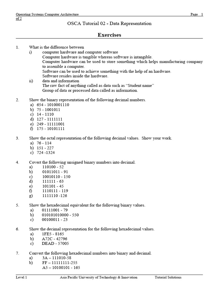 TS2. Data Representation-OSCA | PDF | Mathematical Notation | Computer ...