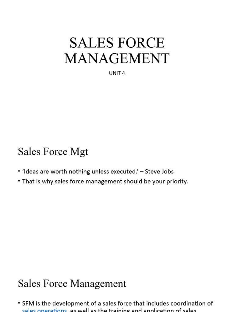 Sales Force Management Unit 4 | PDF | Sales | Business