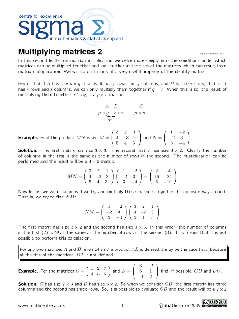Sigma Matrices6 2009 1 | PDF | Matrix (Mathematics) | Multiplication