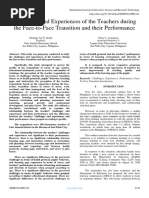 Challenges and Experiences of The Teachers During The Face-to-Face Transition and Their Performance