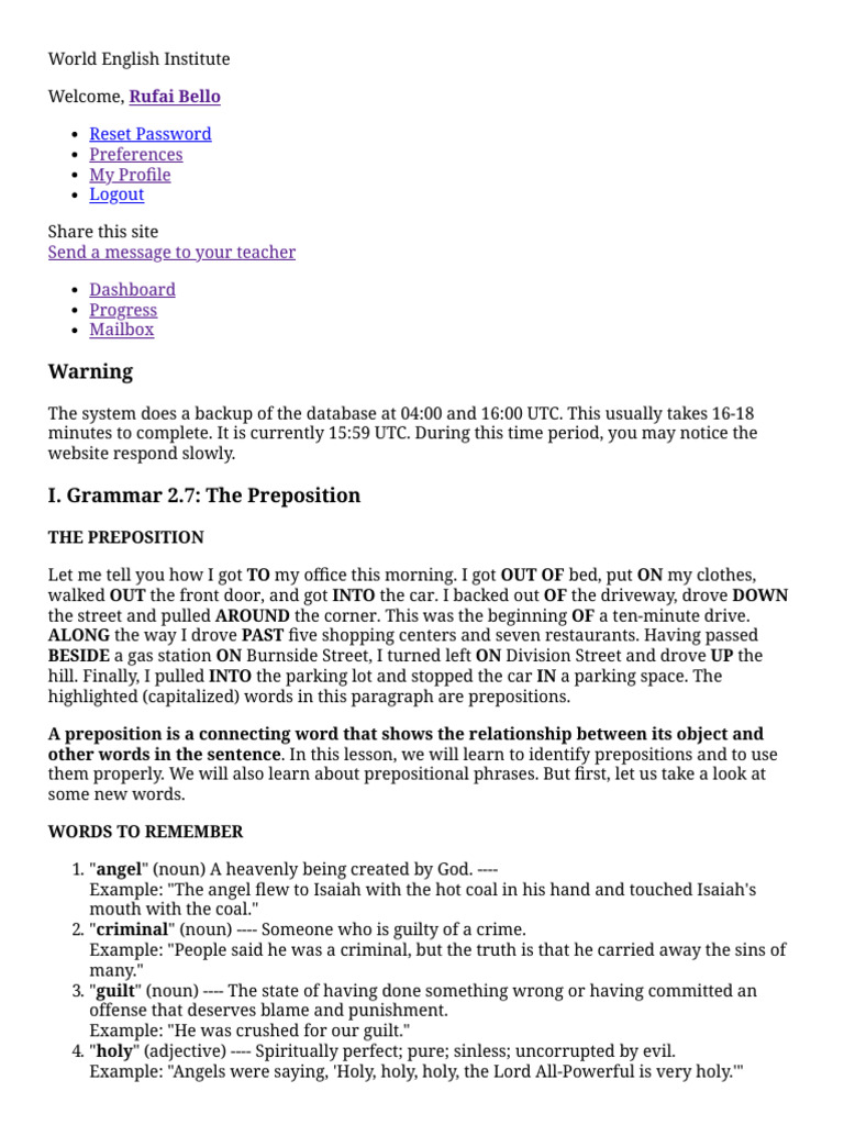World English Institute | PDF | Preposition And Postposition | Verb
