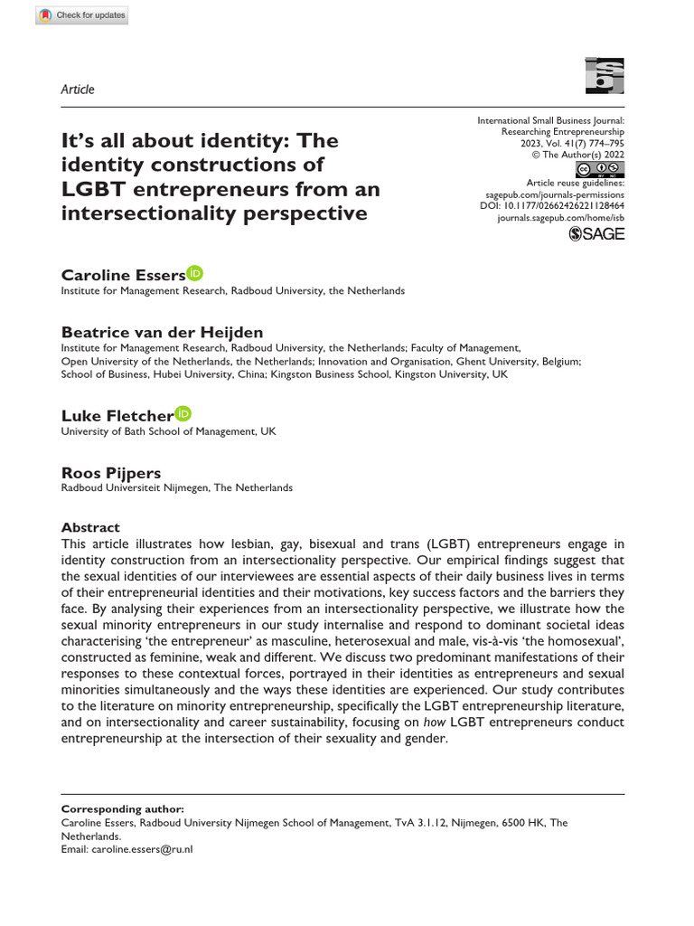 LGBT Entrepreneurs' Identity Construction | PDF | Entrepreneurship ...