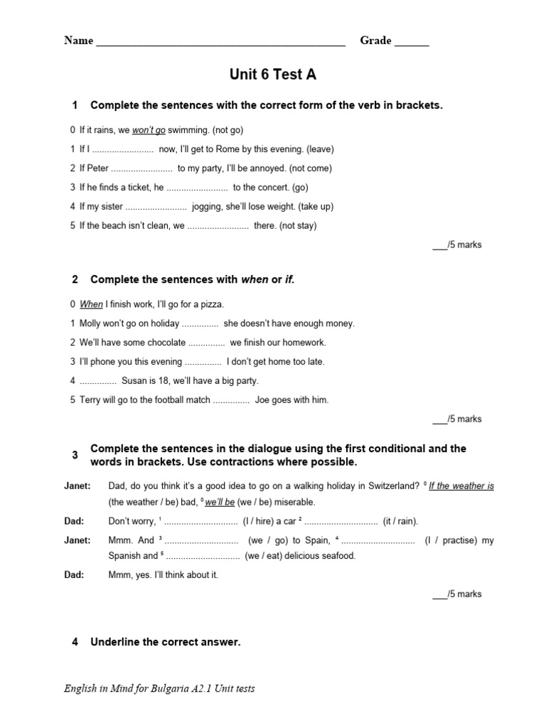 Unit 6 English Test A | PDF