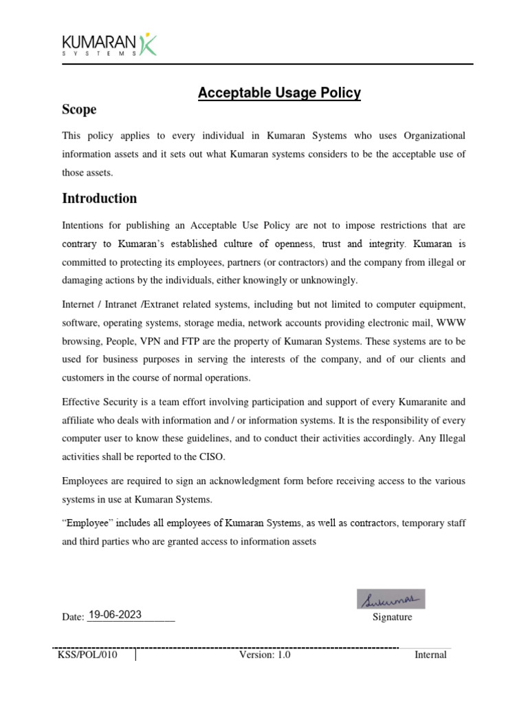 KS Policy For Acceptable Usage - Kumaran | PDF | Computer Network ...