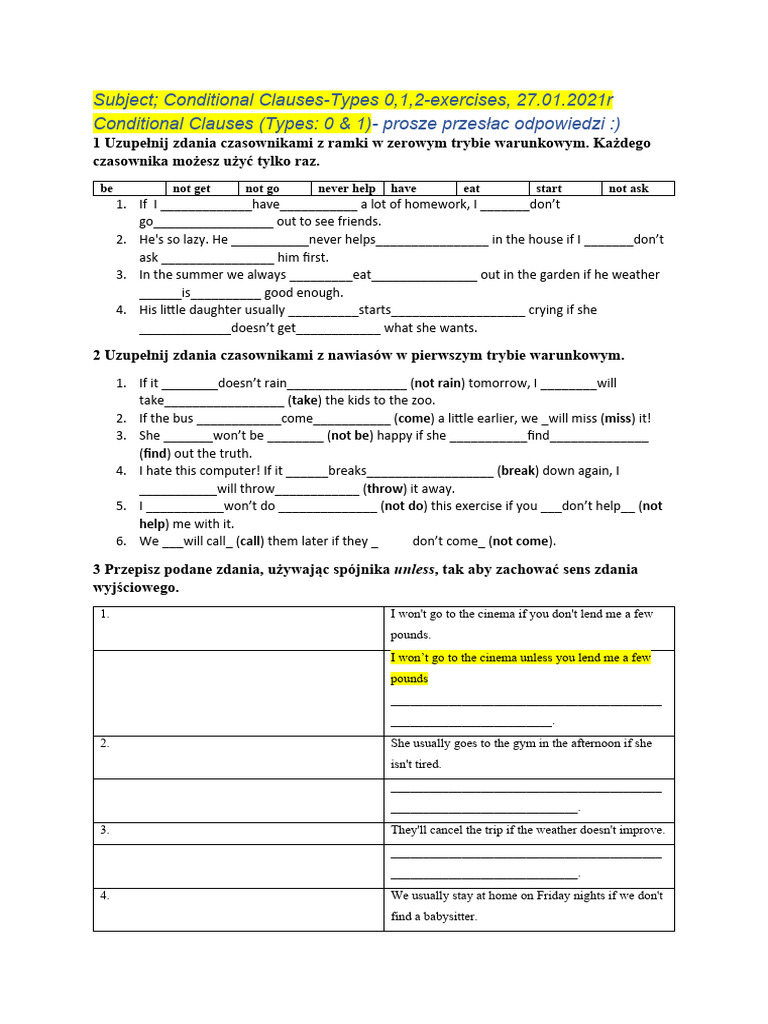 English Conditional Clauses Practice | PDF