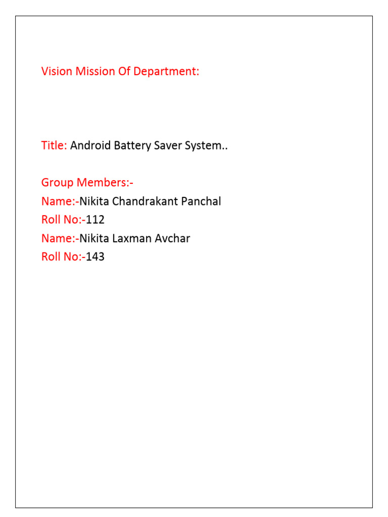 Vision mission of department android battery saver system pdf