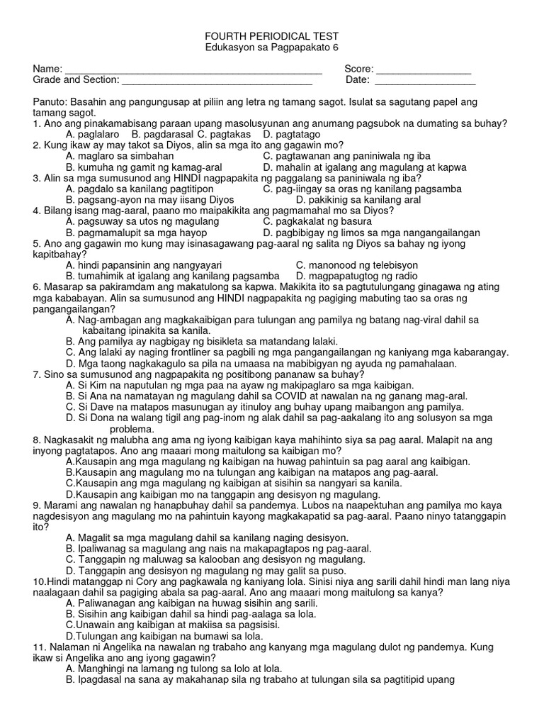 Fourth Periodical Test Pdf