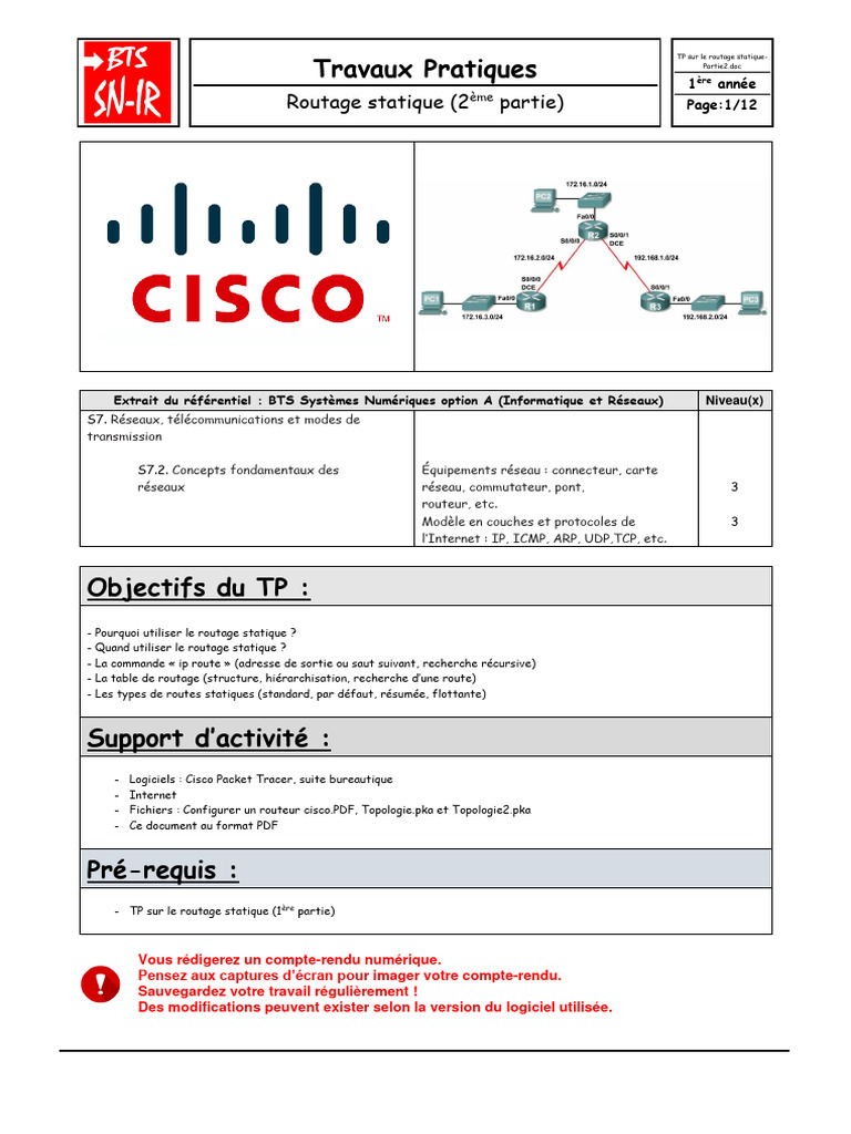 Routage Statique : Concepts et Pratiques | PDF | Routage | Adresse IP