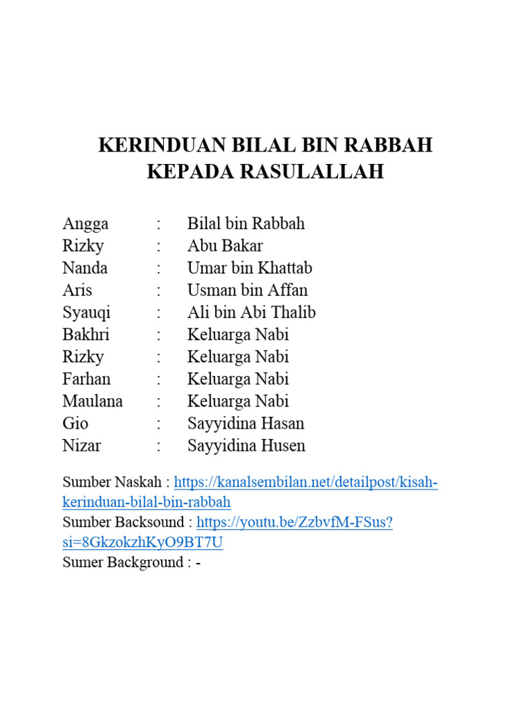 Kerinduan Bilal Bin Rabbah kepada Rasulullah | PDF