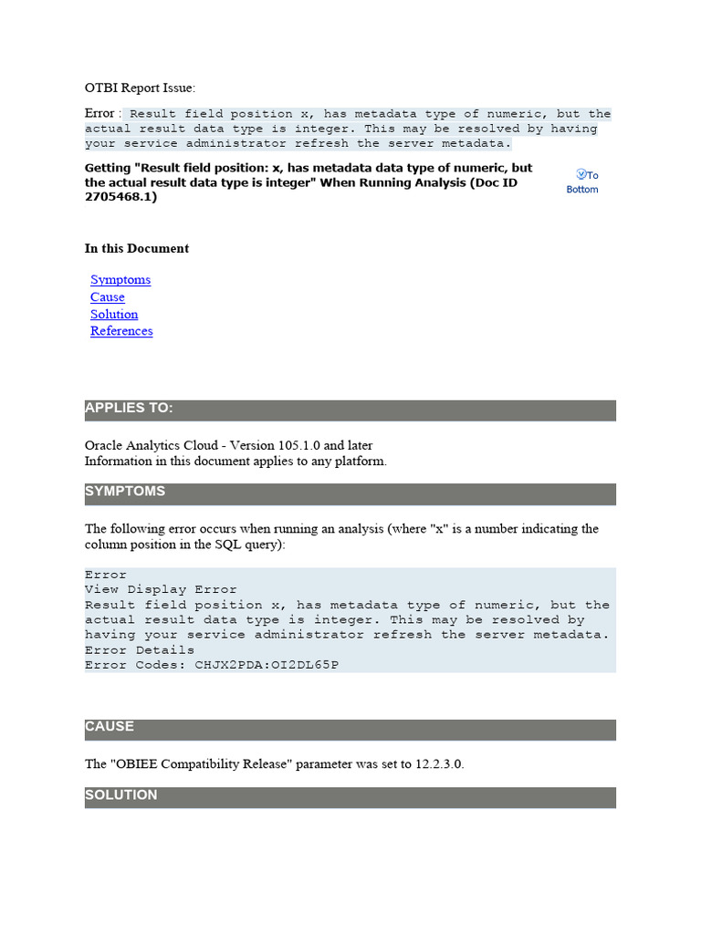 OTBI Report Issue | PDF | Metadata | Data