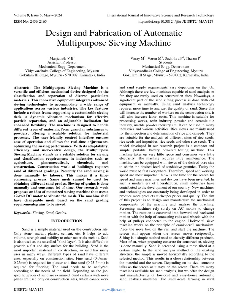 Design and Fabrication of Automatic Multipurpose Sieving Machine ...
