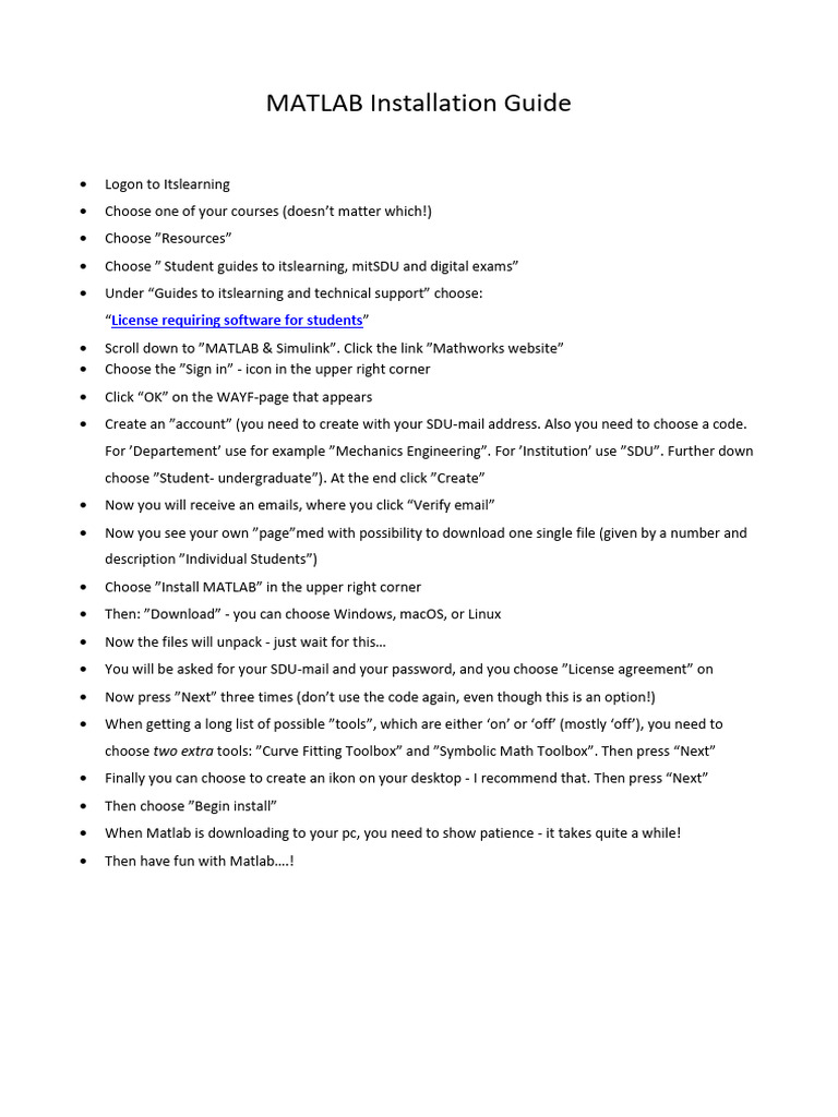 MATLAB Installation Steps for Students | PDF