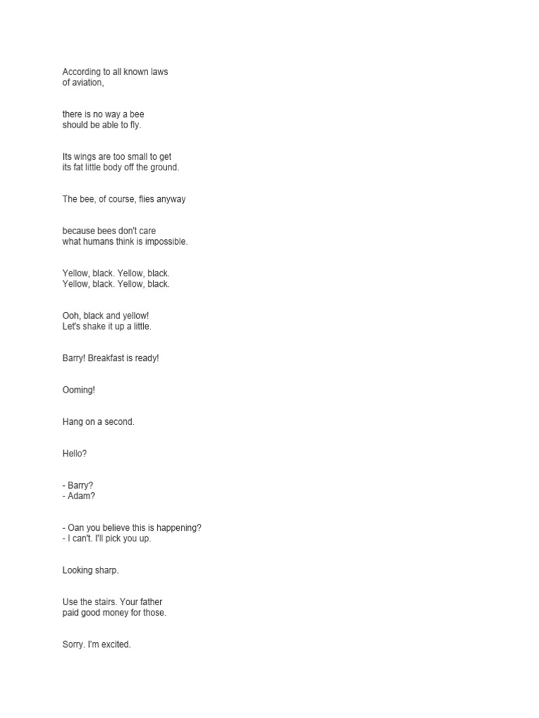 Bee movie script pdf honey bee bees