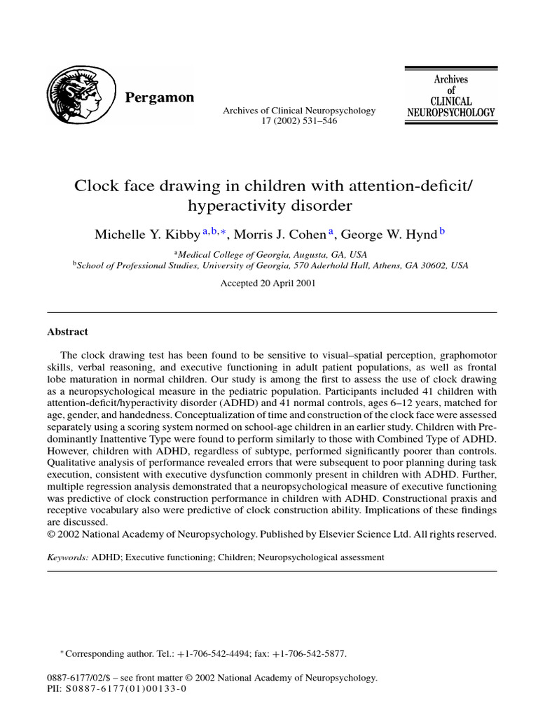 Clock Face Drawing in Children With ADHD Download Free PDF