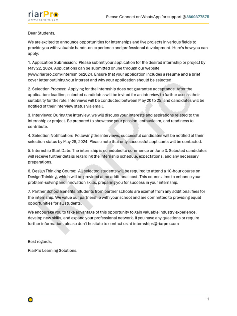 Internship Opportunities for Students 2024 | PDF | Web Development