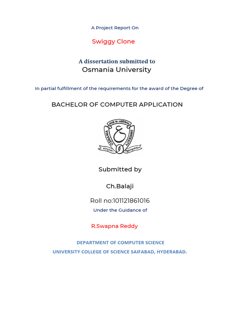 Swiggy Clone Project Report BCA | PDF | Computers