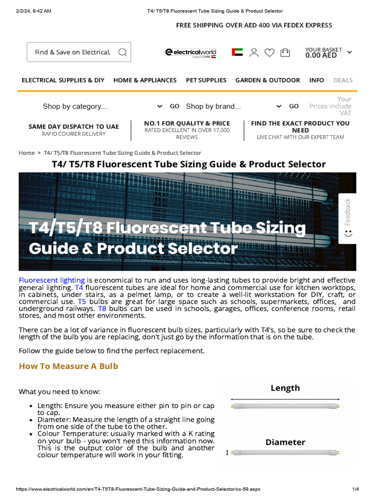 T4 T5 T8 Fluorescent Tube Sizing Guide Product Selector Pdf
