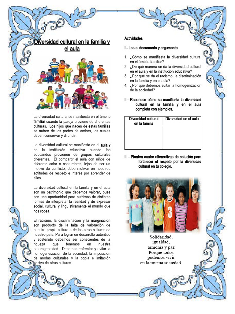 Diversidad Cultural en Familia y Aula | PDF | Sociedad | Discriminación
