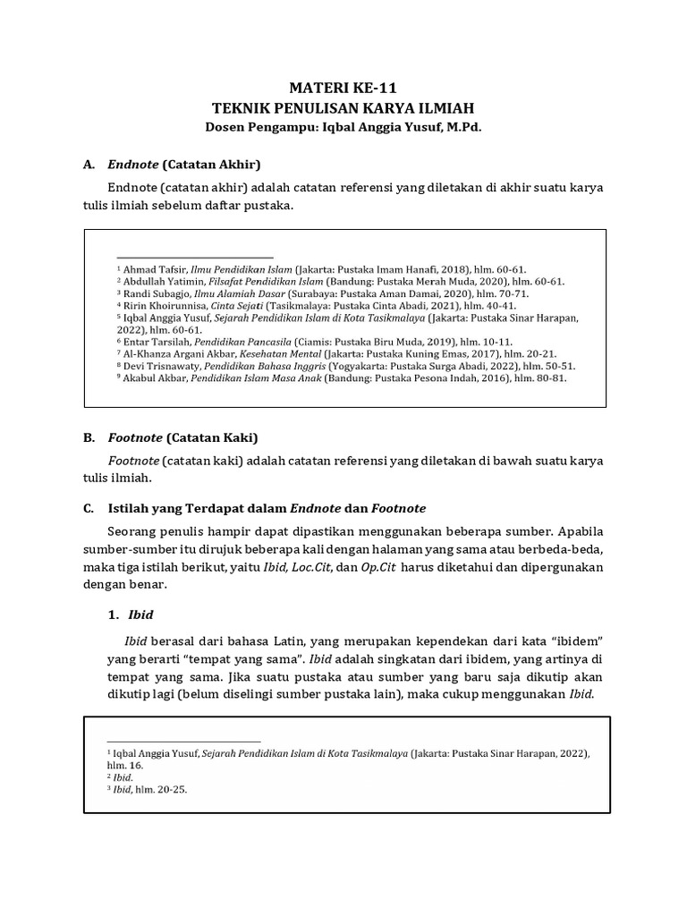 Teknik Penulisan Endnote dan Footnote | PDF