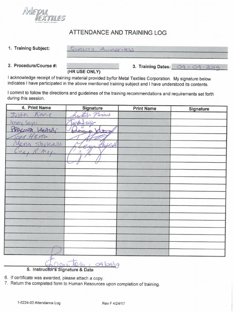 Awareness Training Attendance List 042019 | PDF