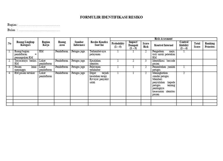 Identifikasi Risiko Pendaftaran Pasien | PDF