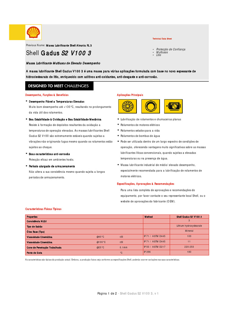 Ficha Técnica Shell Gadus S2 V100 3 | PDF | Tecnologia e Engenharia