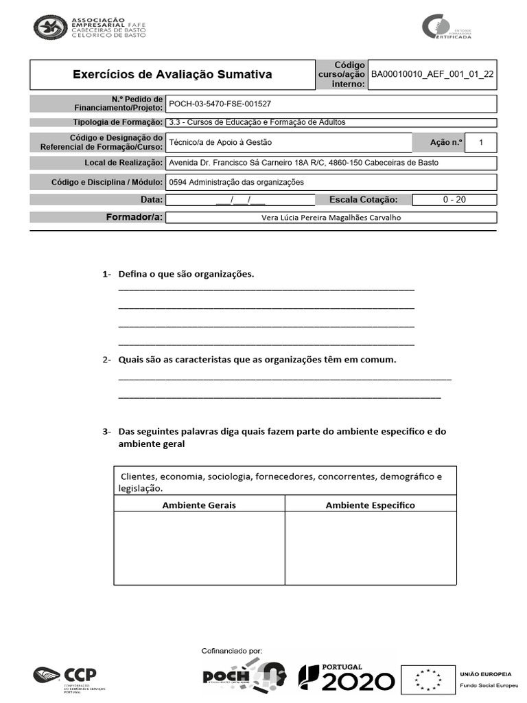 Exercicos de Avaliação | PDF | Pequenas e médias empresas | Business
