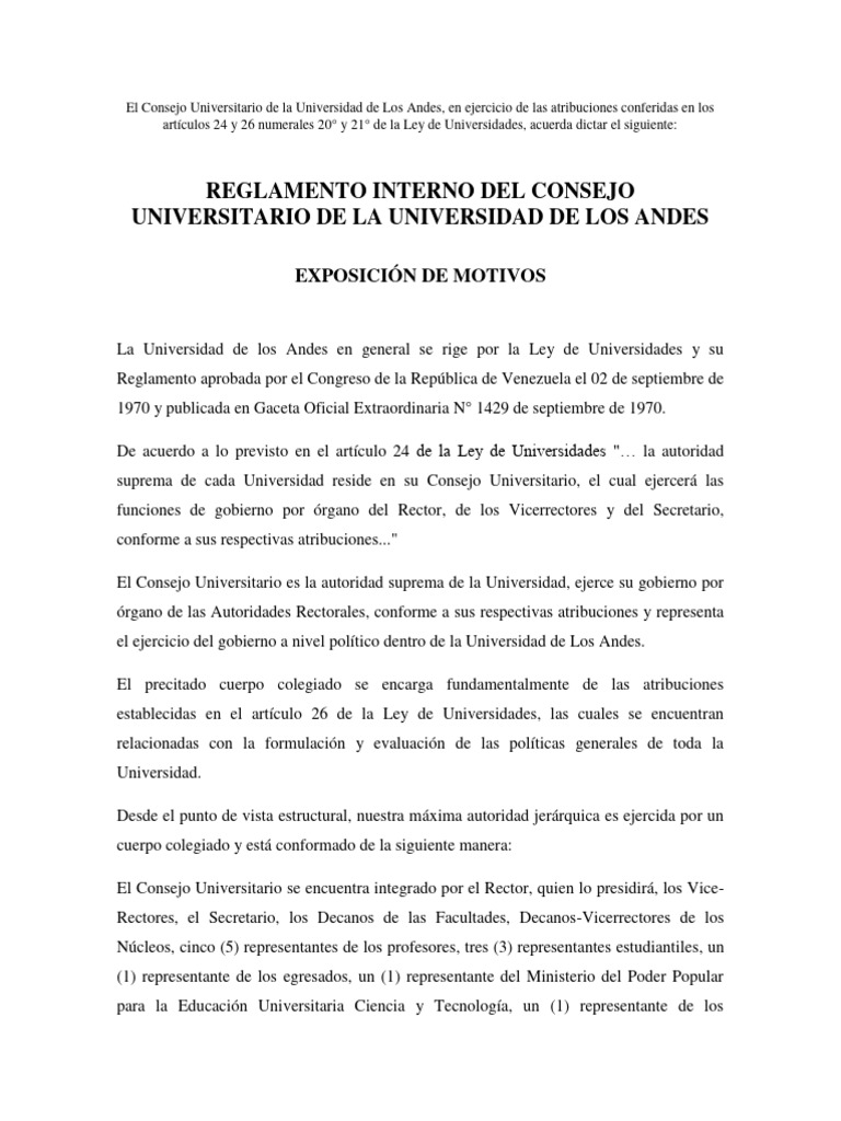 Reglamento Interno del Consejo Universitario ULA | PDF | Quórum | Votación
