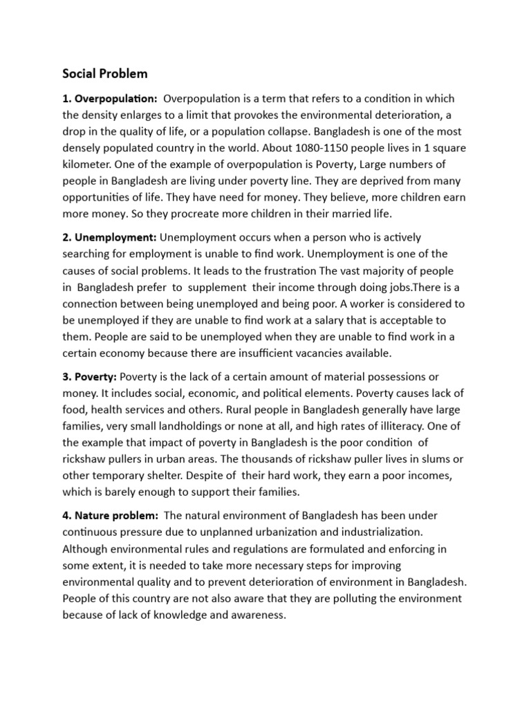 Social Issues in Bangladesh: Overpopulation, Poverty, and Unemployment ...