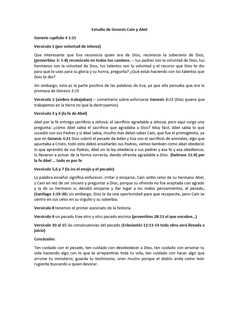 Estudio de Genesis Caín y Abel | PDF | Víspera | Pecado