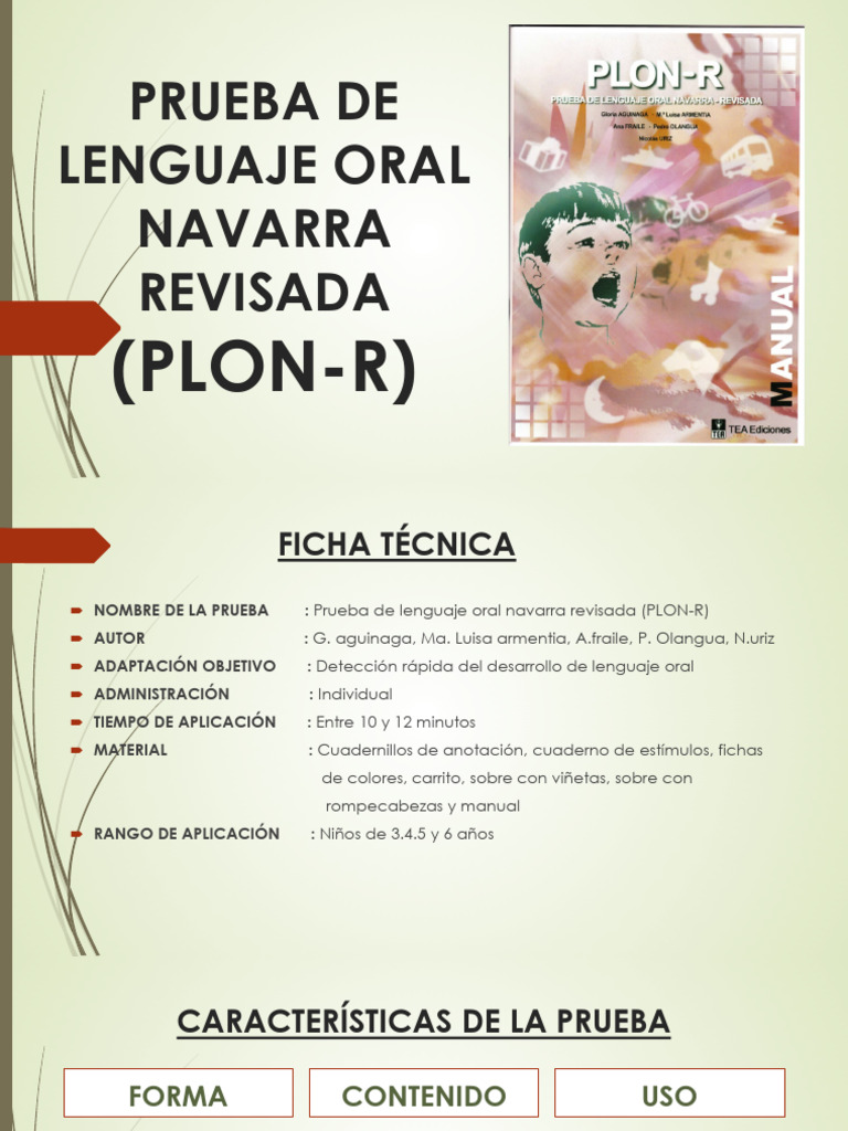 Prueba Oral PLON-R para Niños 3-6 Años | PDF | Morfología (Lingüística ...