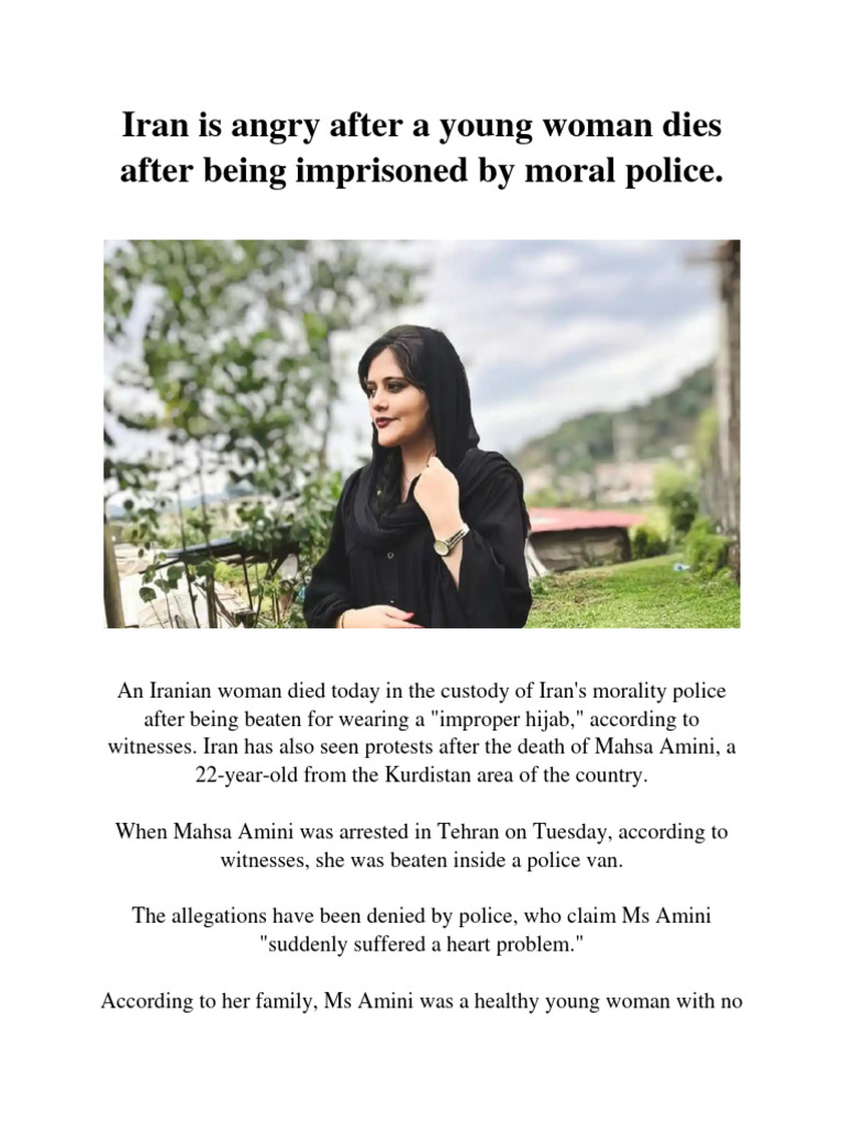 Iran Is Angry After A Young Woman Dies After Being Imprisoned by Moral ...