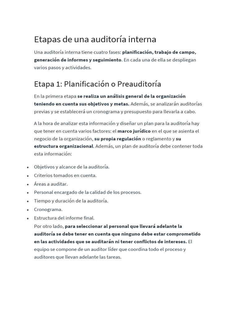 Etapas de Una Auditoría Interna | Descargar gratis PDF | Auditoría ...
