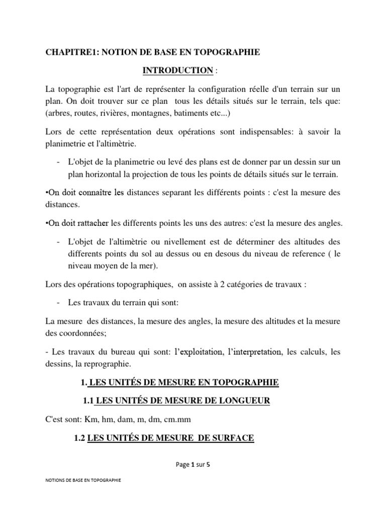 Notions de base en topographie et mesures | PDF | Topographie | Mesure ...