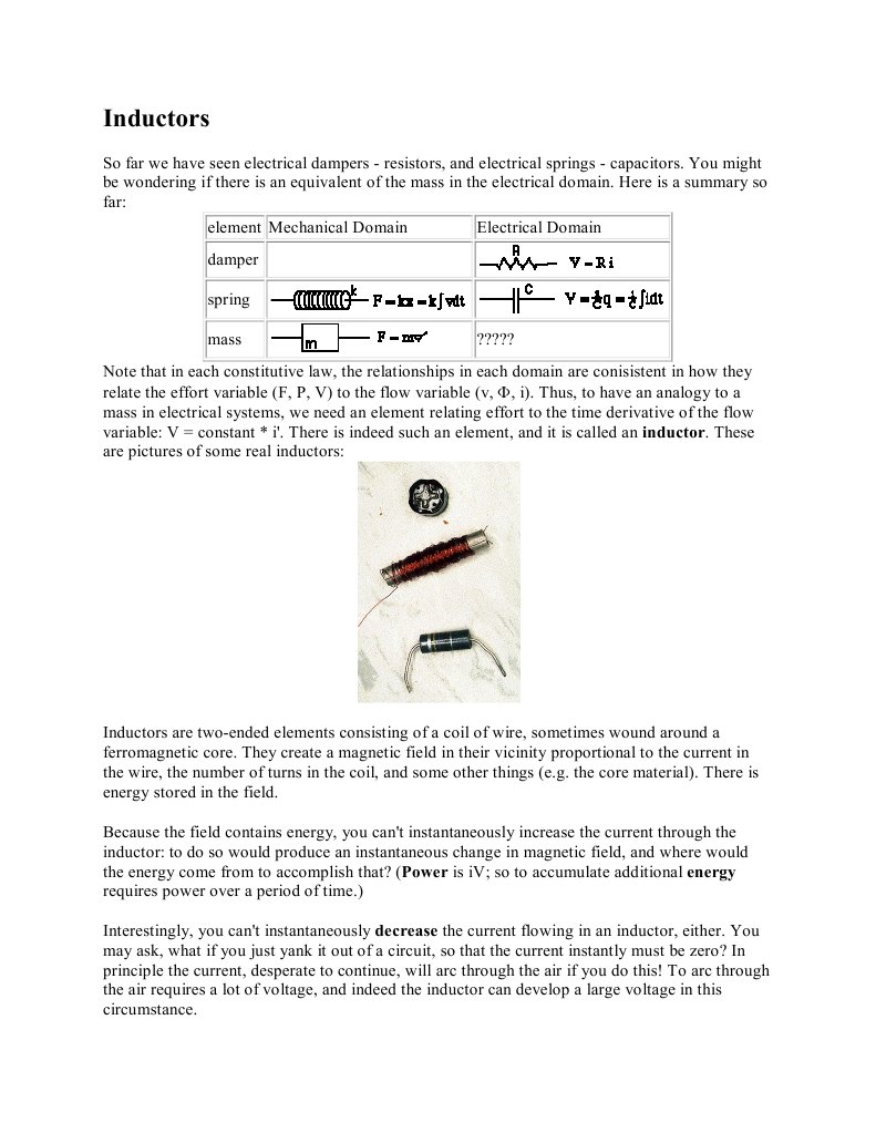 Analogies Inductor Capacitor