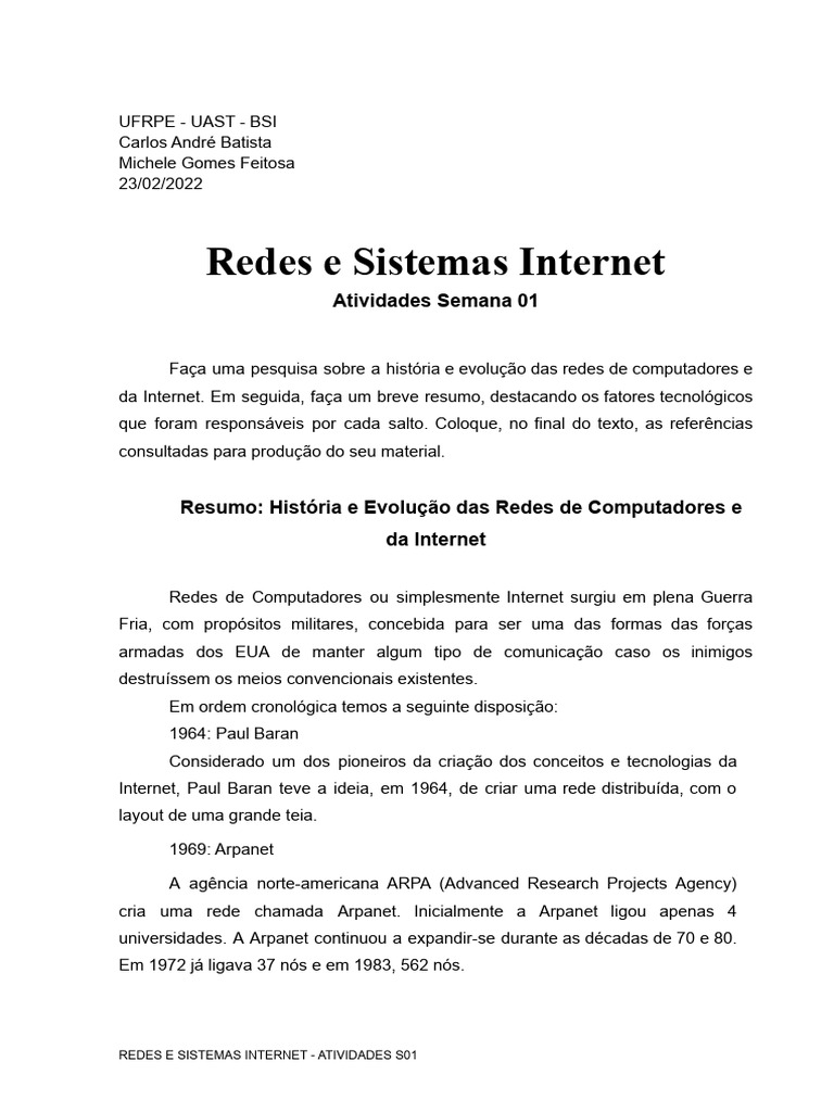 História da Arpanet e Redes de Computadores | PDF | Internet | Rede de ...