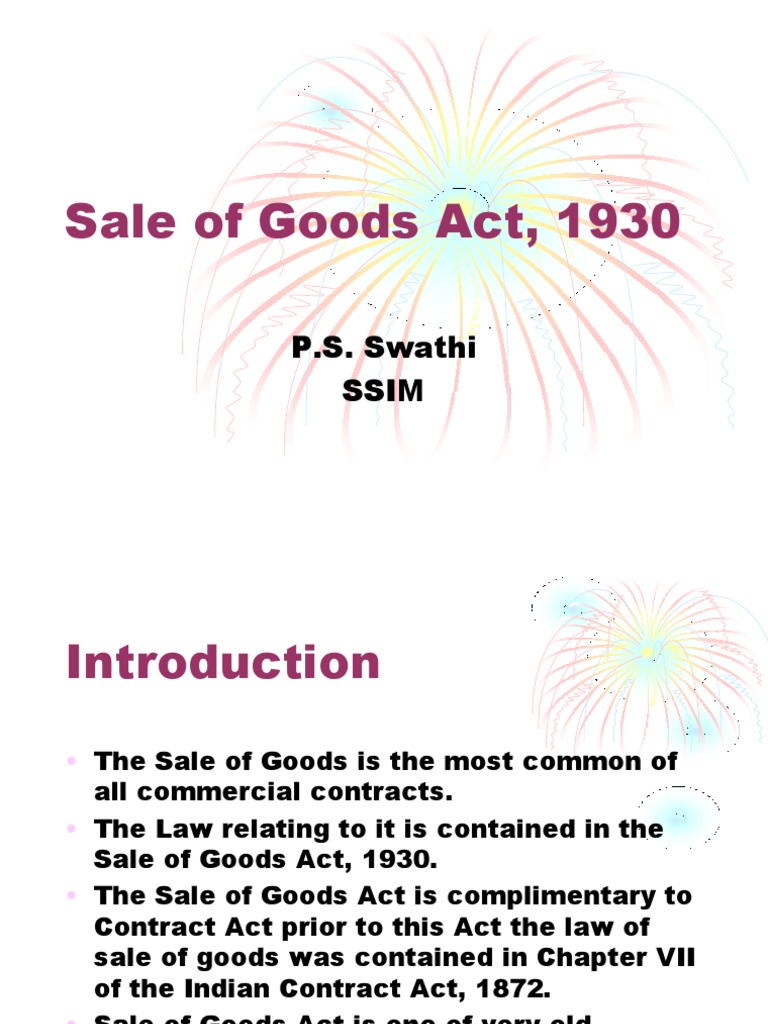 Sale of Goods Act, 1930 Download Free PDF Sales Implied Warranty