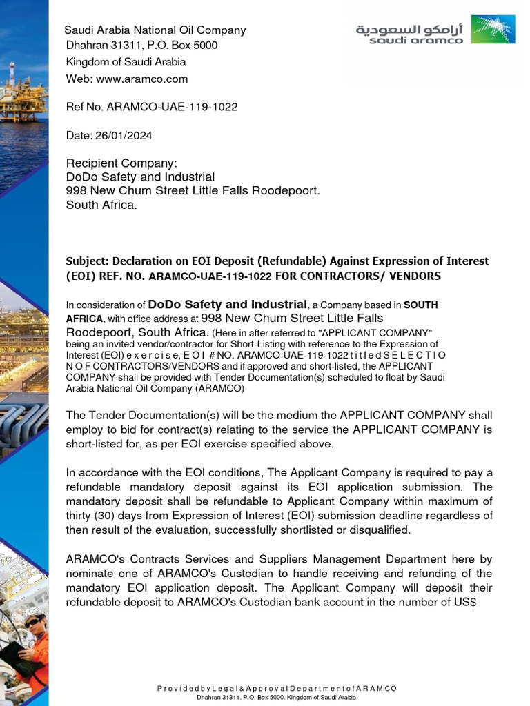 EOI Deposit Declaration for DoDo Safety | PDF