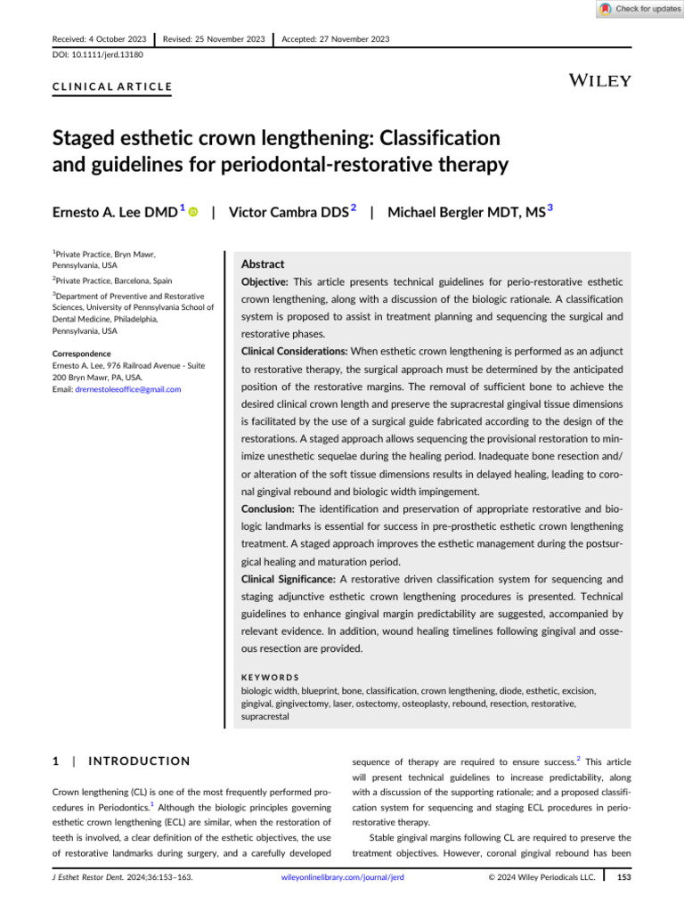 J Esthet Restor Dent 2024 Lee Staged esthetic crown lengthening Classification and