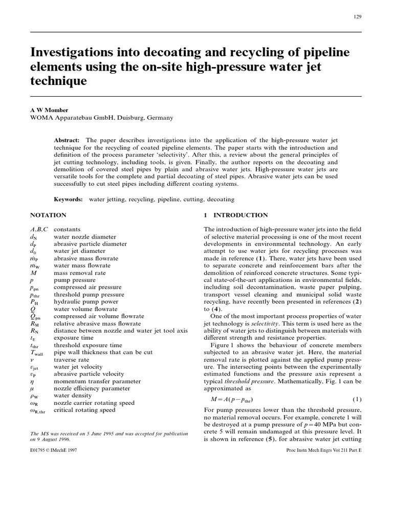 Momber 1997 Investigations Into Decoating and Recycling of Pipeline ...