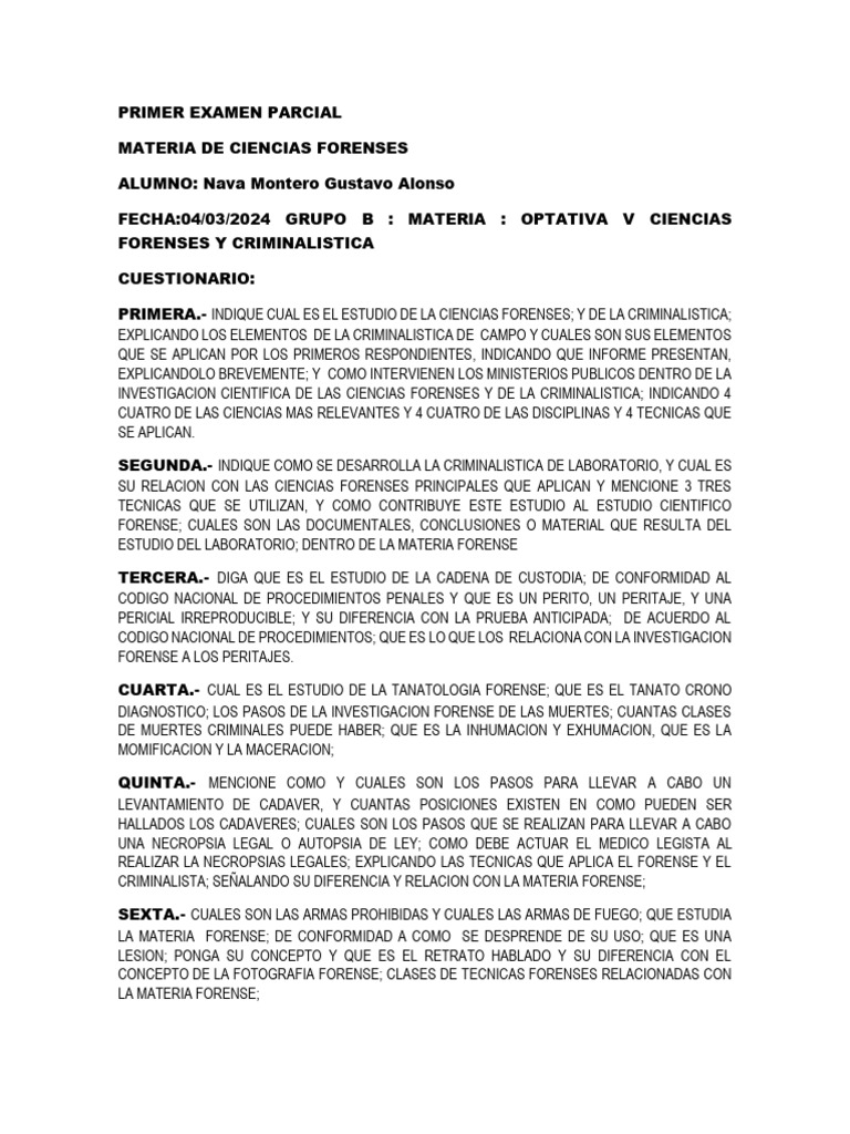 Examen Ciencias Forenses 1 Pdf Ciencia Forense Autopsia