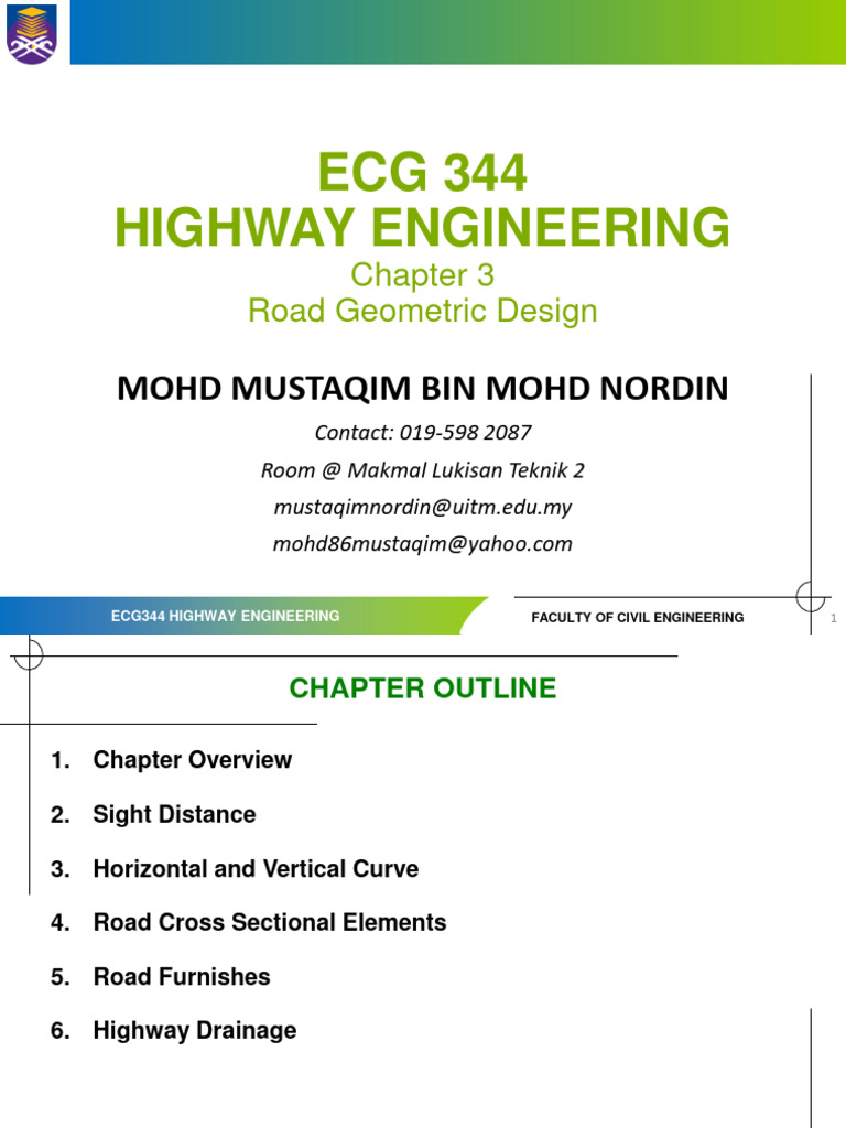 Ecg344 Chapter 3 Road Geometric Design Pdf Road Drainage Basin