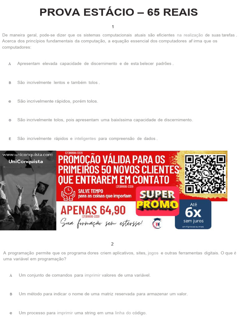 Prova Estácio TI 2 | PDF | Linguagem de programação | Programas