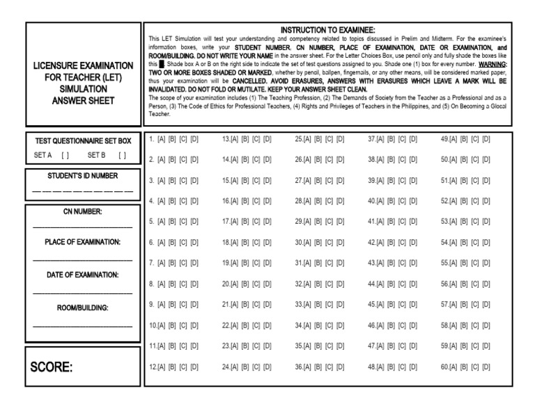 LET Simulation Answer Sheet | PDF