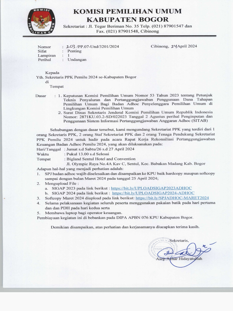 Surat Undangan Rapat Kerja Rekonsiliasi Pertanggungjawaban Keuangan