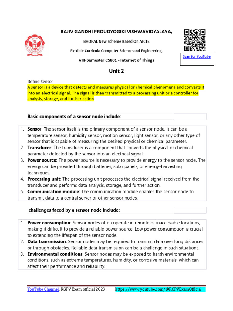 RGPV IoT Unit 2: Sensor Nodes Overview | PDF | Sensor | Accuracy And ...