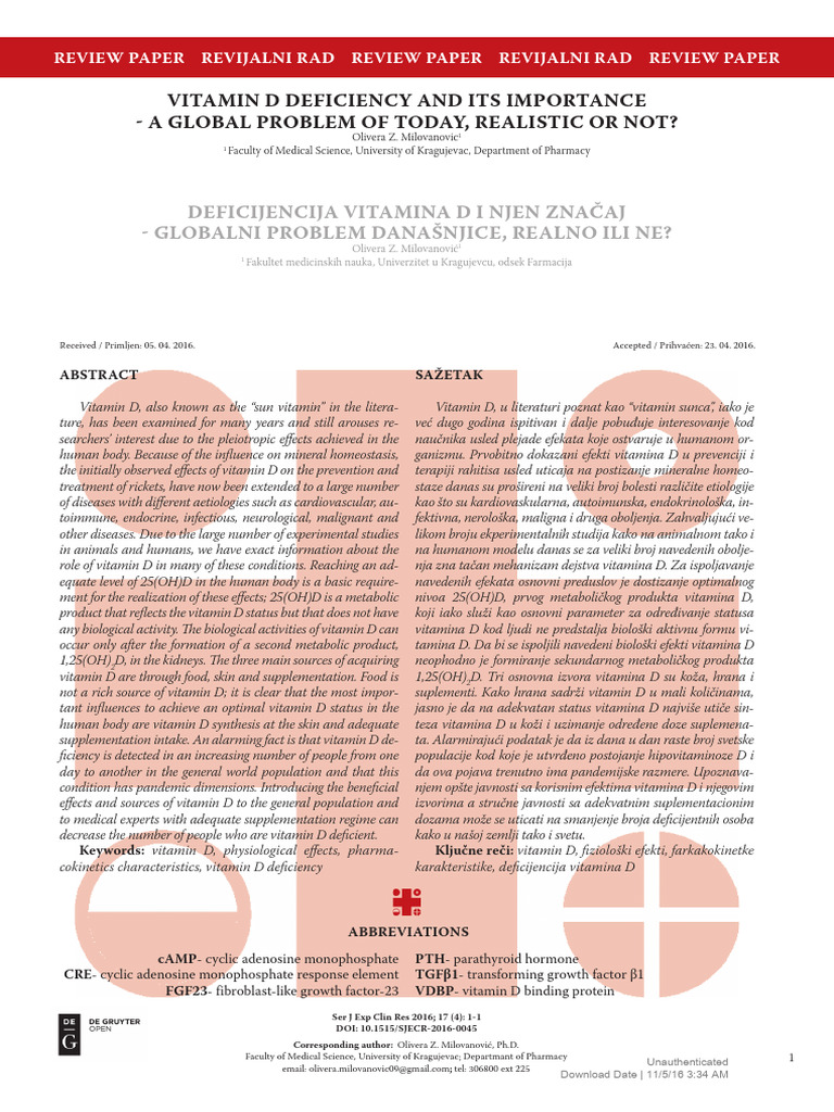 Vitamin D Deficiency and Its Importance - A Global | PDF | Vitamin D ...